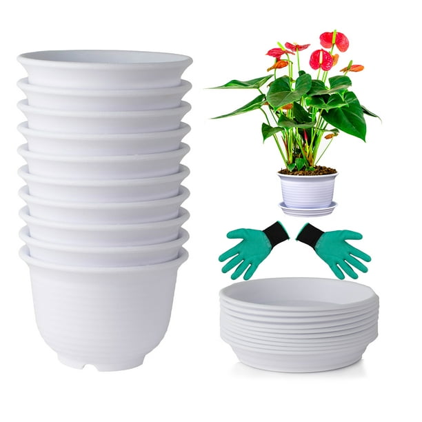 uxcell Plastic Household Round Design Flower Cactus Holder Planter Pot Tray Black 